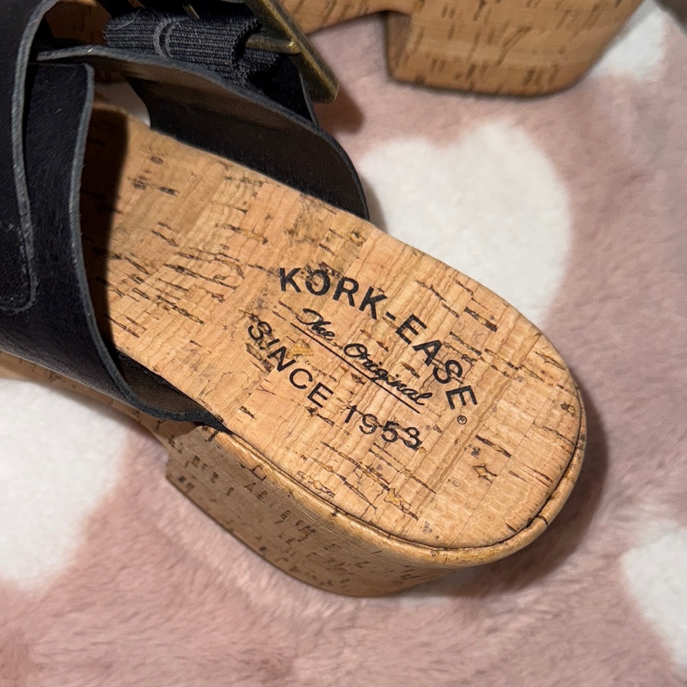 Kork-Ease Black Leather Mules with Cork Heel - Picture 2 of 6